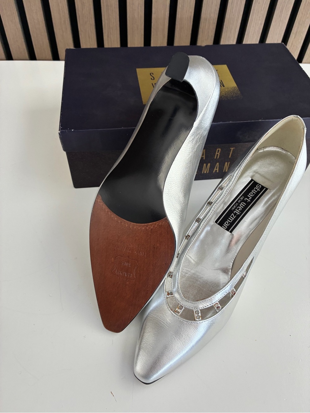 VTG STUART WEITZMAN Silver Leather Heels - Picture 7 of 8